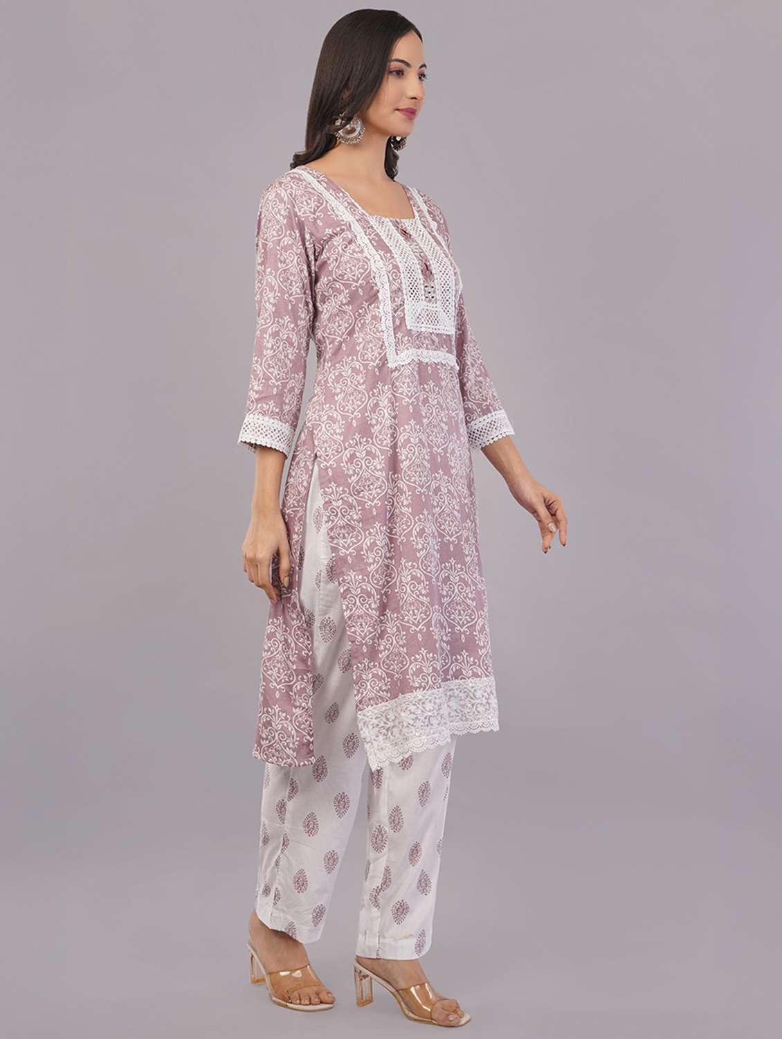 women three quarter sleeve kurta pant with dupatta set - 21786778 -  Standard Image - 3