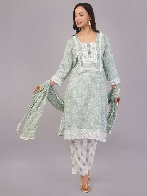 women three quarter sleeve kurta pant with dupatta set - 21786779 -  Standard Image - 0