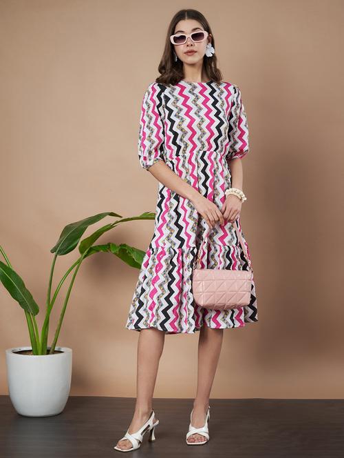 women printed puff sleeves tiered dress - 21787071 - Standard Image - 0