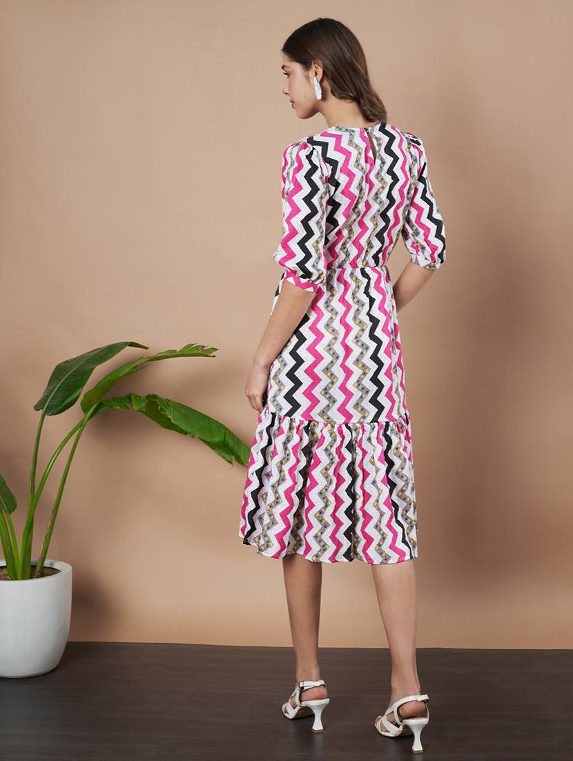 women printed puff sleeves tiered dress - 21787071 - Standard Image - 3