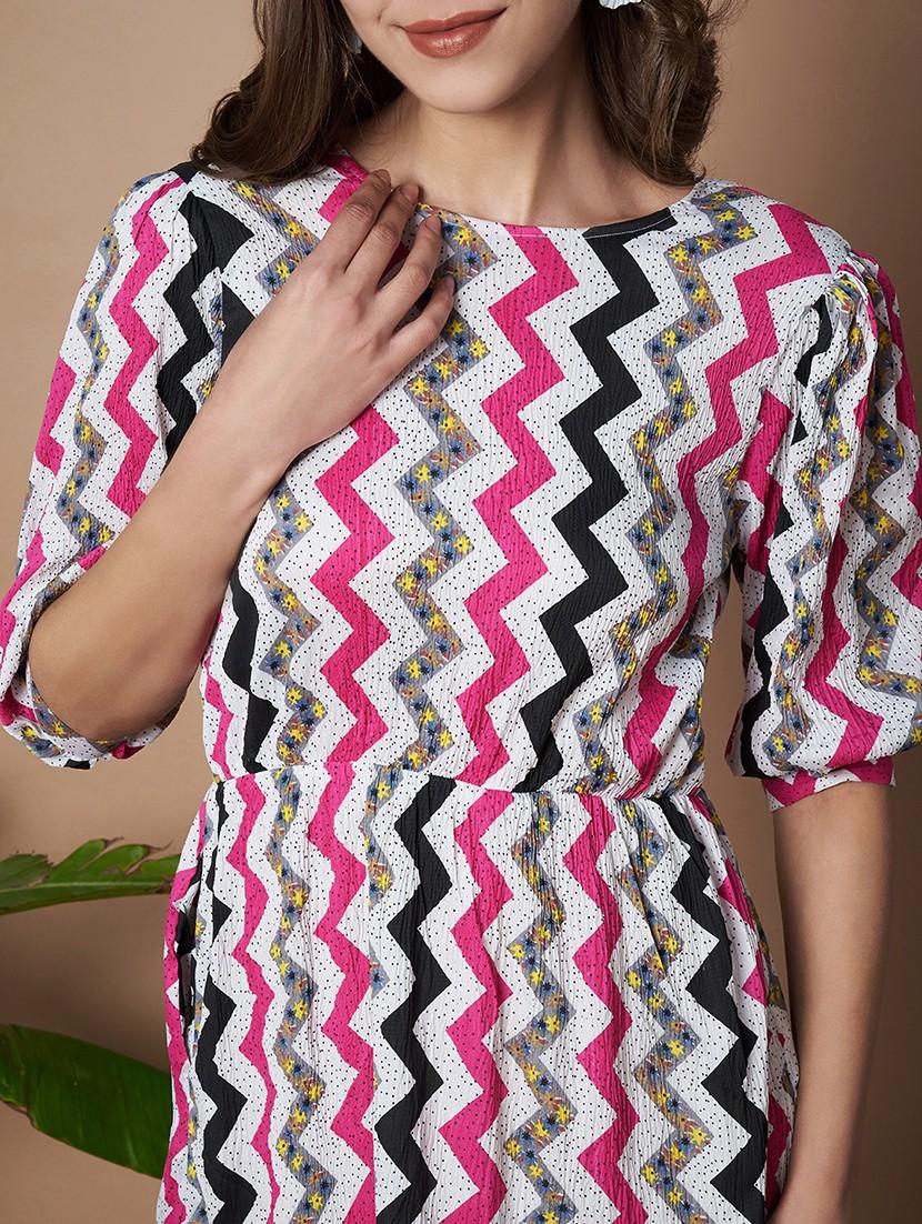 women printed puff sleeves tiered dress - 21787071 - Standard Image - 5