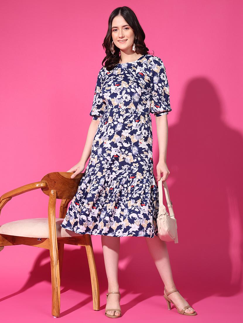 women printed puff sleeves tiered dress - 21787073 -  Zoom Image - 0