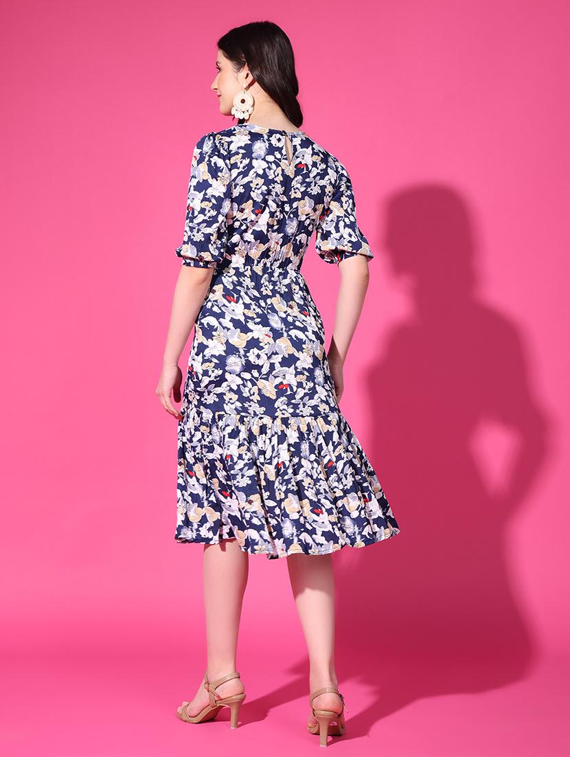 women printed puff sleeves tiered dress - 21787073 - Standard Image - 3