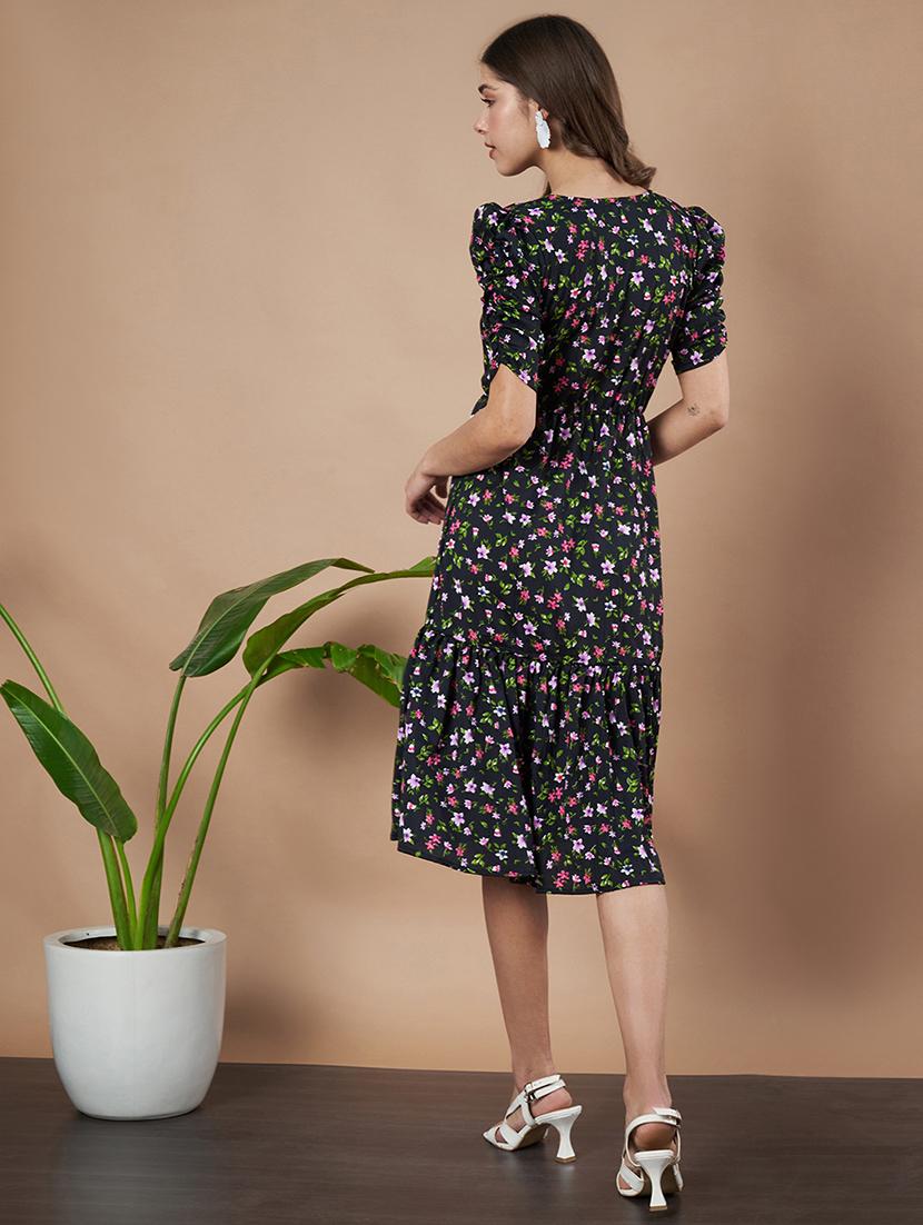 women floral printed puff sleeves tiered dress - 21787087 - Standard Image - 3