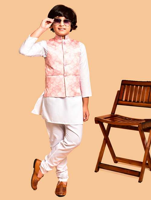 boys solid mandarin neck kurta pyjama ethnic jacket set - 21787123 - Standard Image - 0