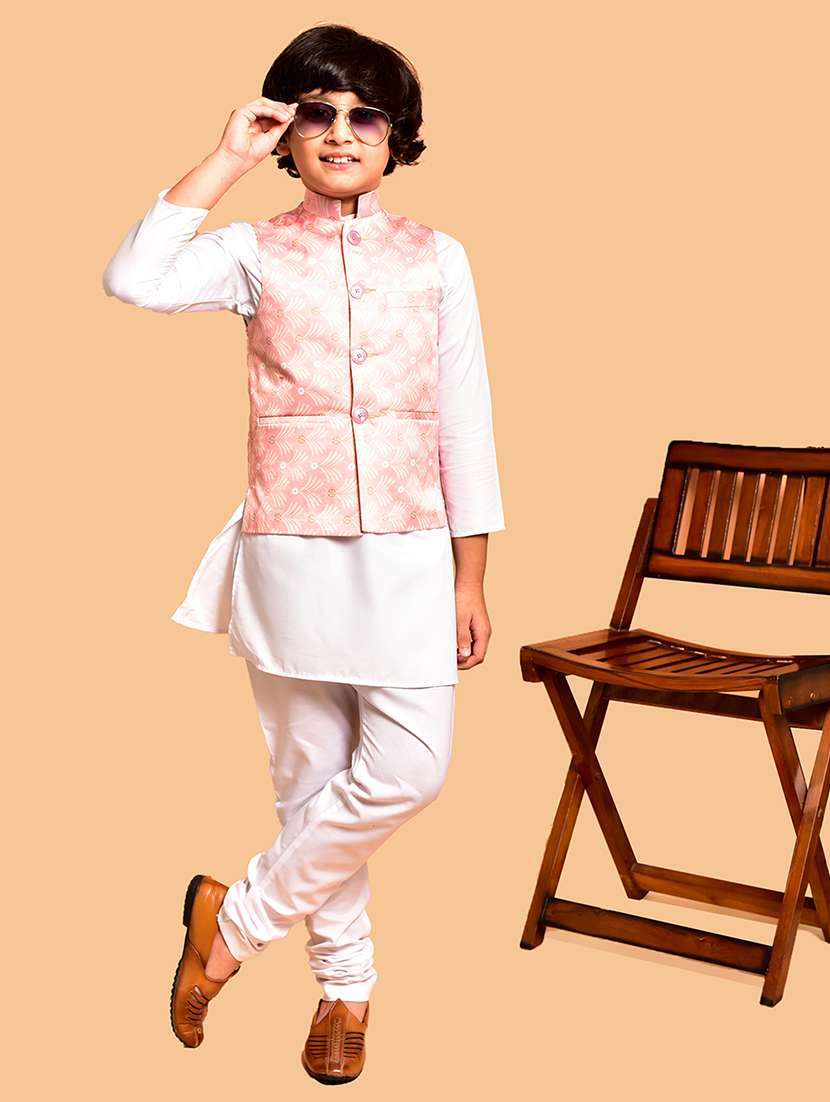 boys solid mandarin neck kurta pyjama ethnic jacket set - 21787123 - Zoom Image - 0