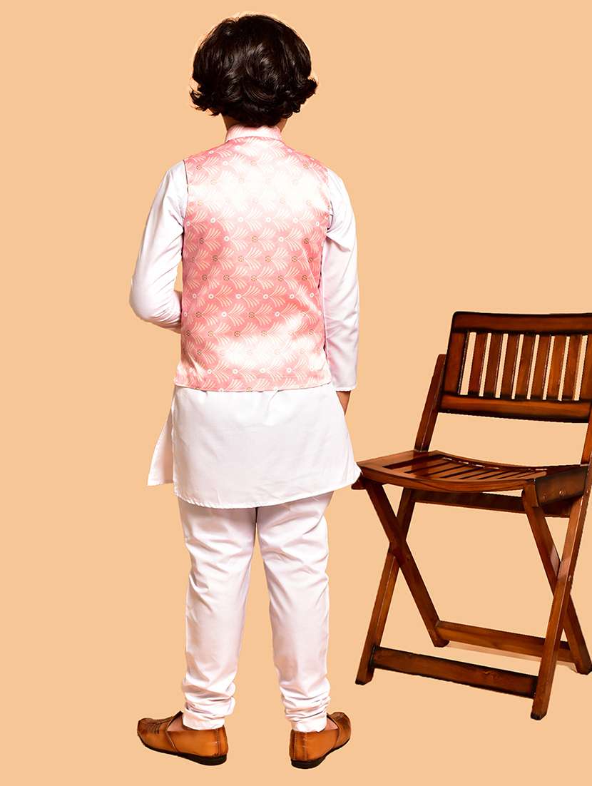 boys solid mandarin neck kurta pyjama ethnic jacket set - 21787123 - Standard Image - 3