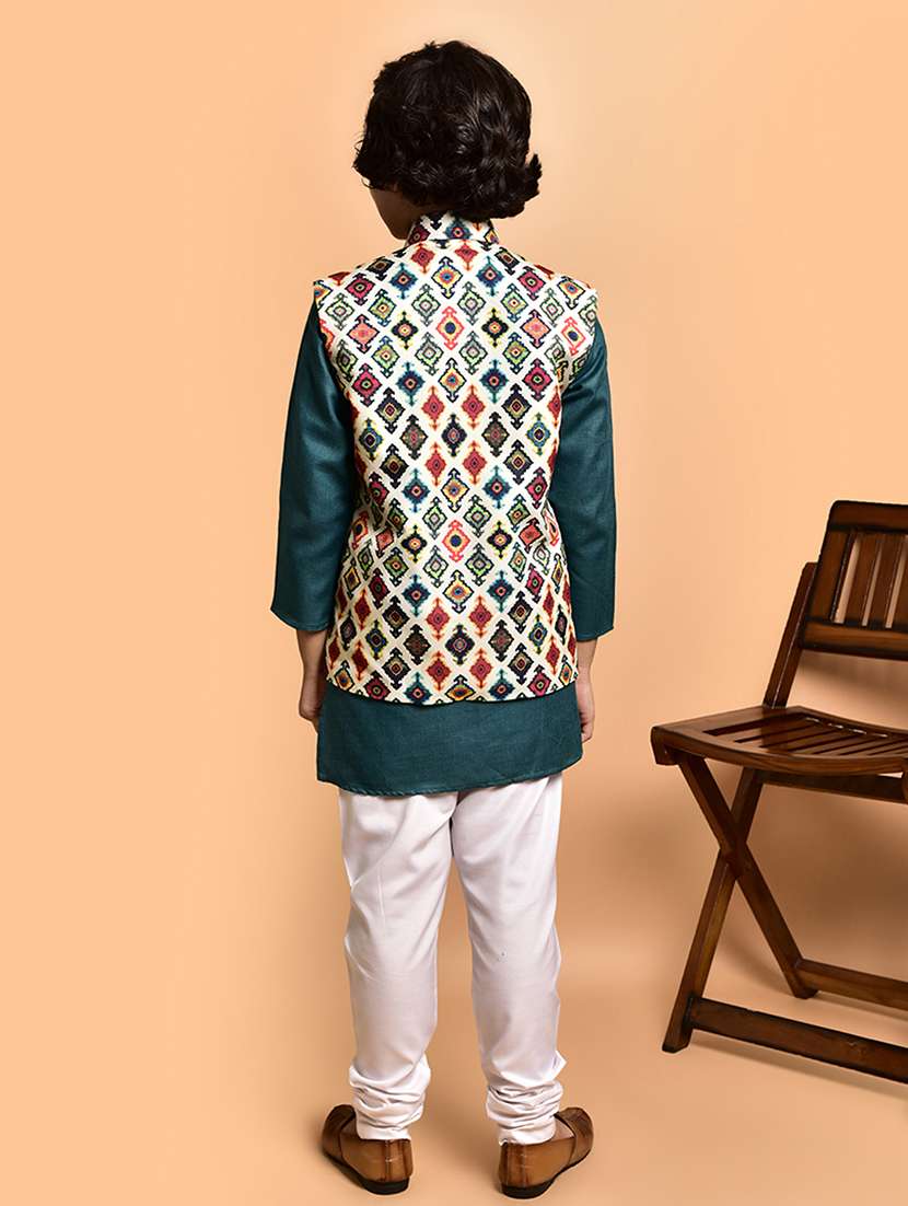 boys solid mandarin neck kurta pyjama ethnic jacket set - 21787129 - Standard Image - 3