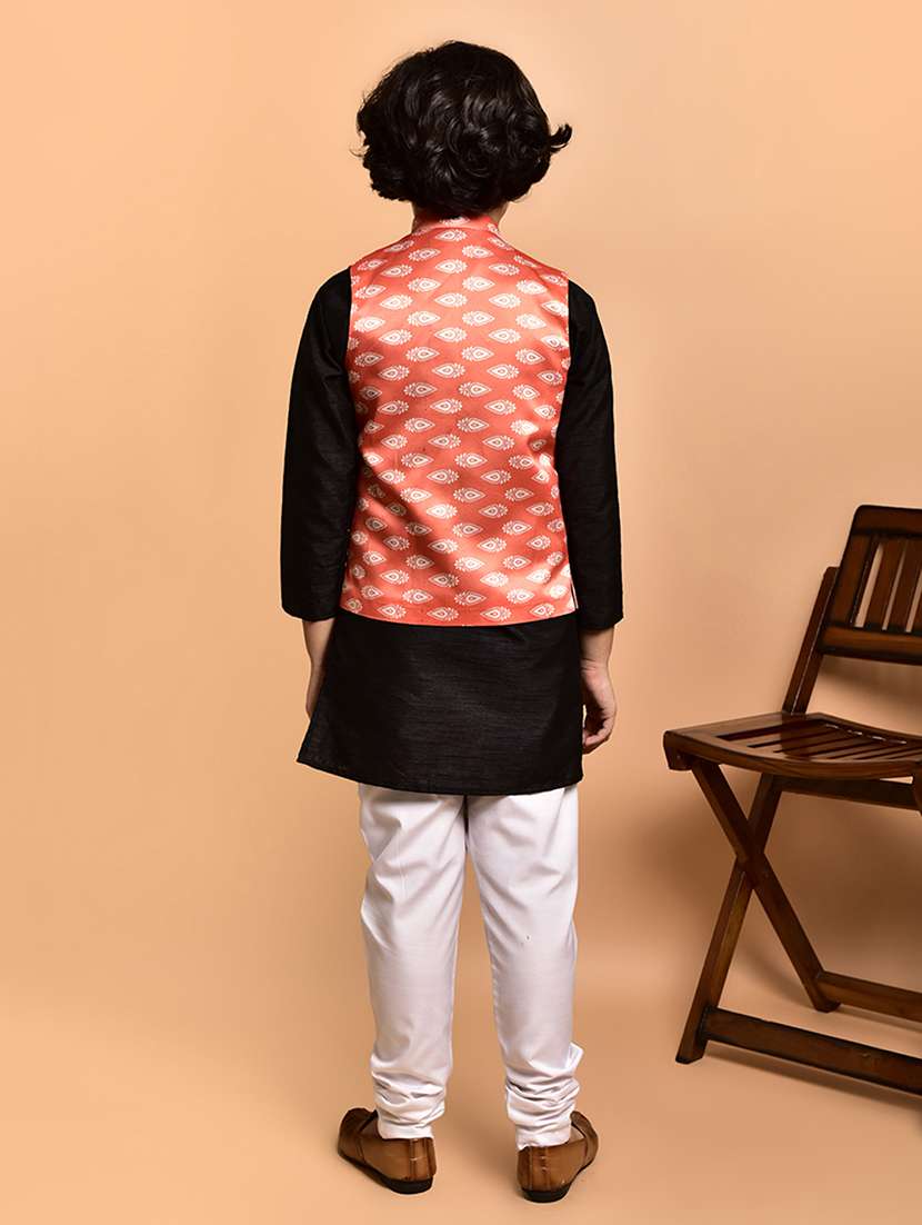 boys solid mandarin neck kurta pyjama ethnic jacket set - 21787131 - Standard Image - 3