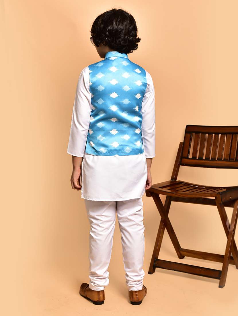 boys solid mandarin neck kurta pyjama ethnic jacket set - 21787145 - Standard Image - 3