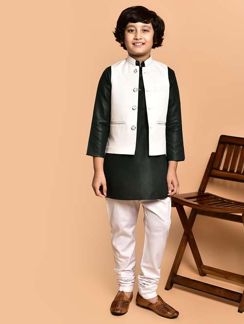 boys solid mandarin neck kurta pyjama ethnic jacket set - 21787151 -  Standard Image - 0