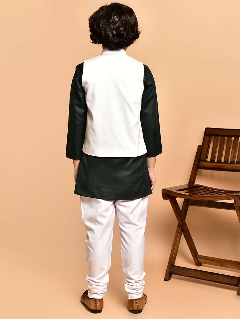 boys solid mandarin neck kurta pyjama ethnic jacket set - 21787151 -  Standard Image - 3