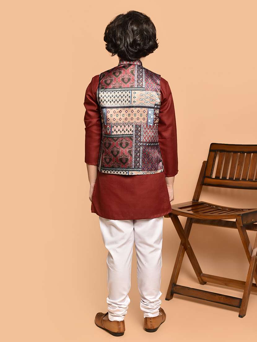 boys solid mandarin neck kurta pyjama ethnic jacket set - 21787153 -  Standard Image - 3