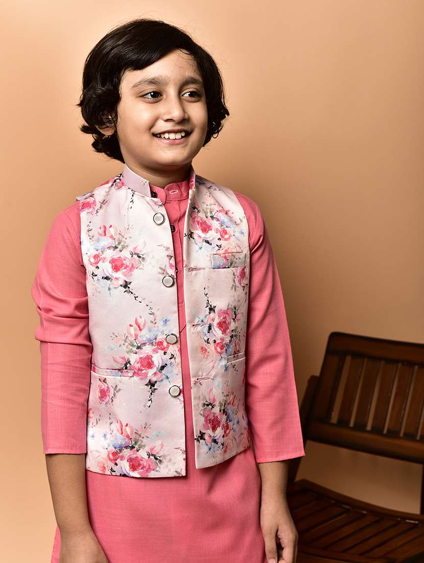 boys solid mandarin neck kurta pyjama ethnic jacket set - 21787167 -  Standard Image - 3