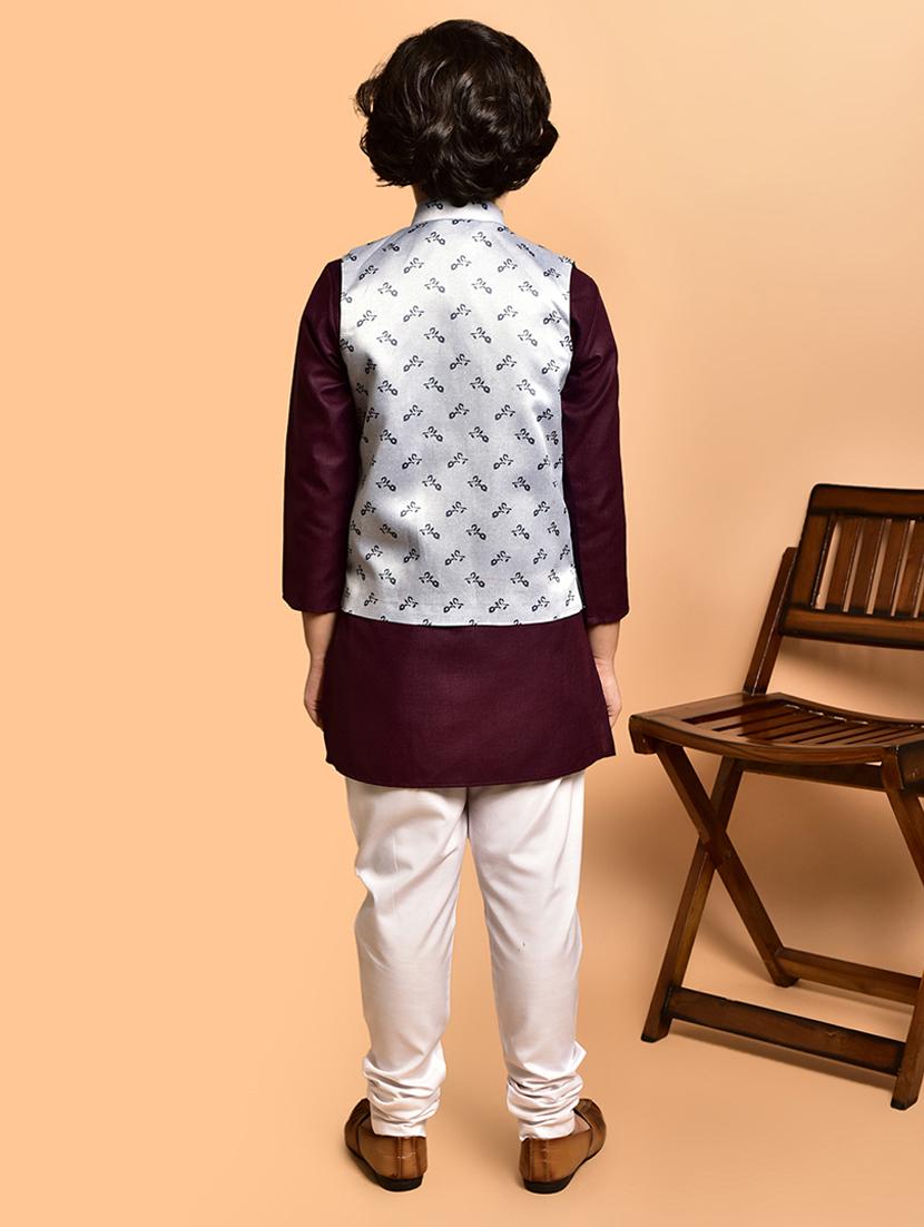 boys solid mandarin neck kurta pyjama ethnic jacket set - 21787171 - Standard Image - 3