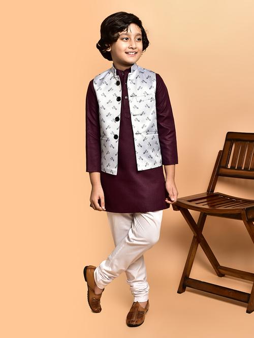 boys solid mandarin neck kurta pyjama ethnic jacket set - 21787172 - Standard Image - 0