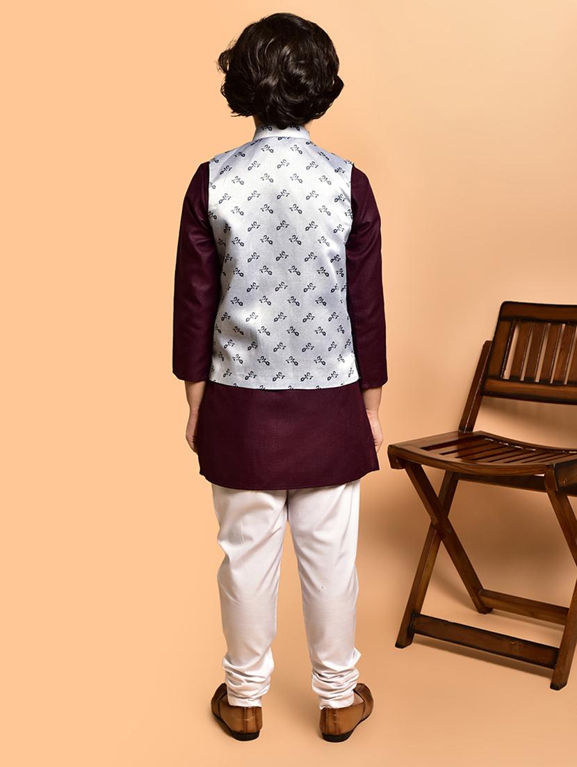 boys solid mandarin neck kurta pyjama ethnic jacket set - 21787172 - Standard Image - 3