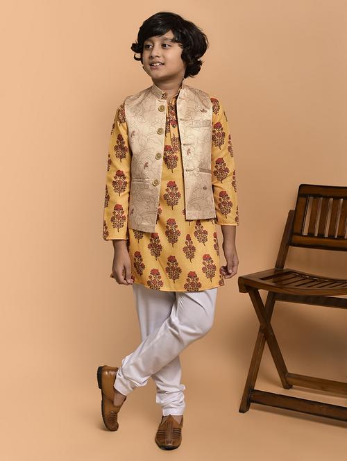 yellow silk blend kurta sets kurtas & set - 21787182 - Standard Image - 0