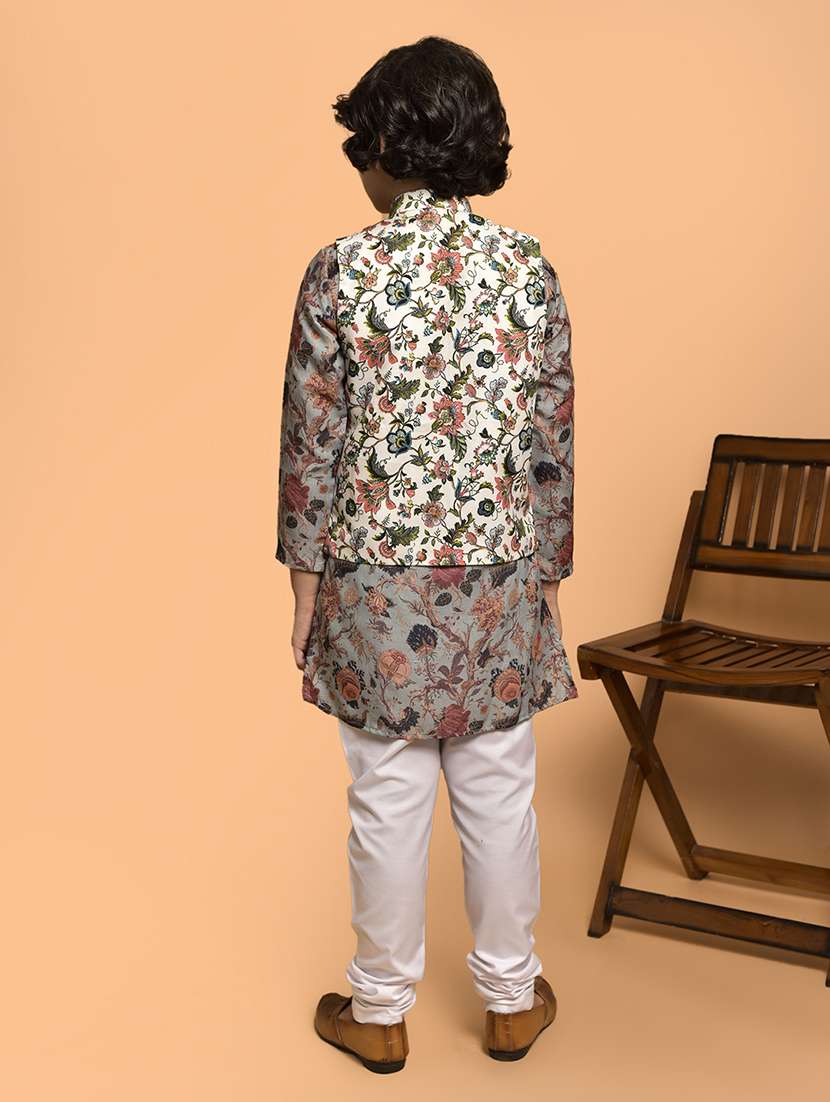boys printed mandarin neck kurta pyjama ethnic jacket set - 21787194 -  Standard Image - 3