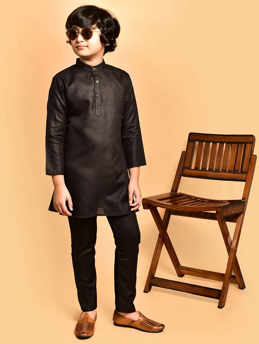 boys solid mandarin neck kurta pyjama set - 21787199 - Standard Image - 3
