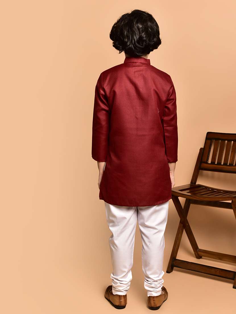 boys solid mandarin neck kurta pyjama set - 21787205 - Standard Image - 3