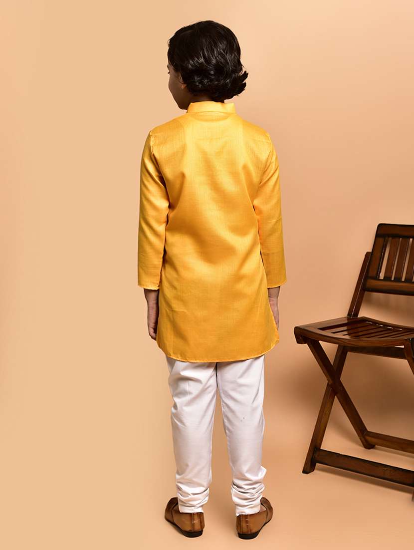 boys solid mandarin neck kurta pyjama set - 21787209 - Standard Image - 3