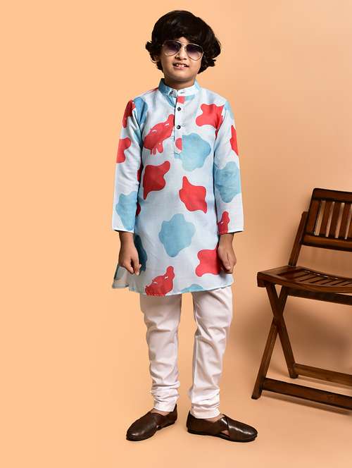 boys printed mandarin neck kurta pyjama set - 21787213 -  Standard Image - 0