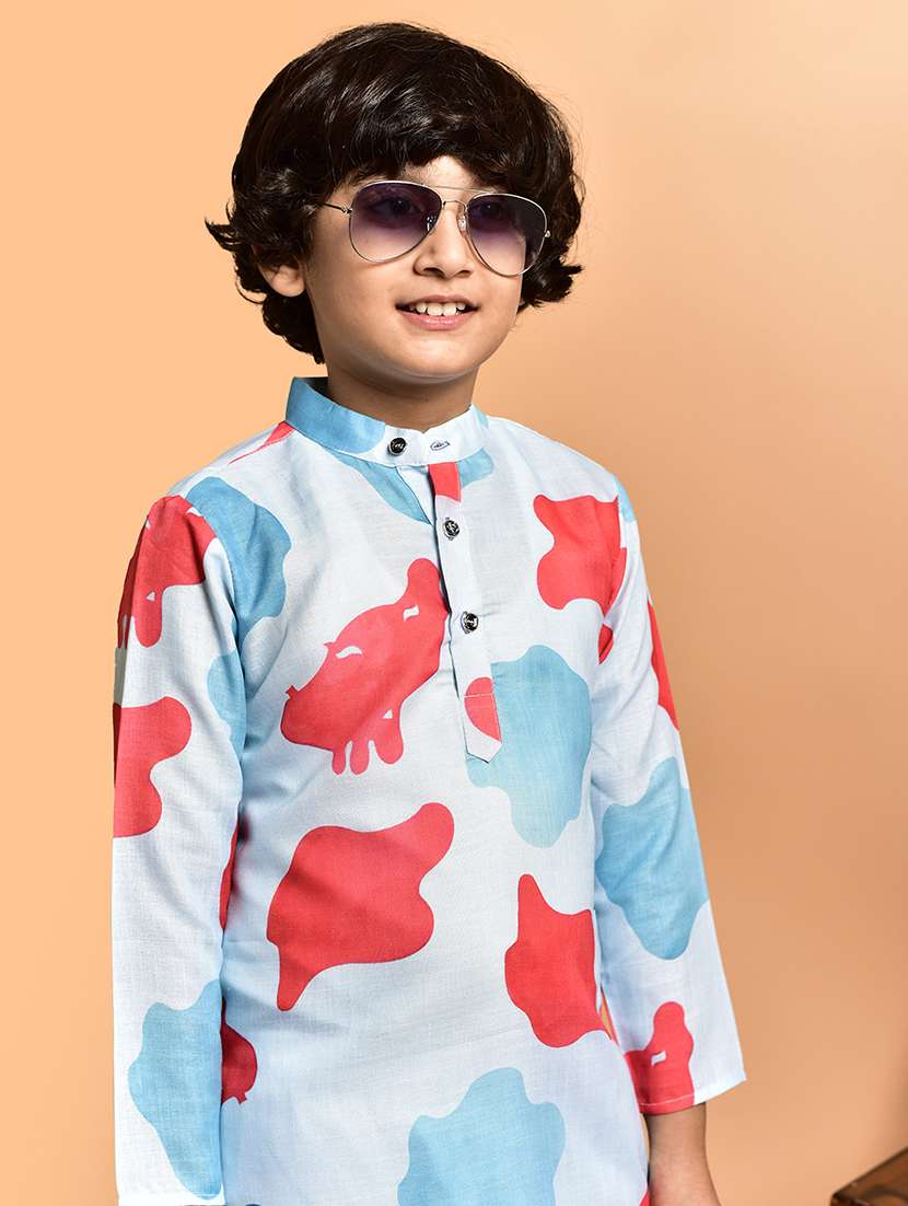 boys printed mandarin neck kurta pyjama set - 21787213 -  Standard Image - 3