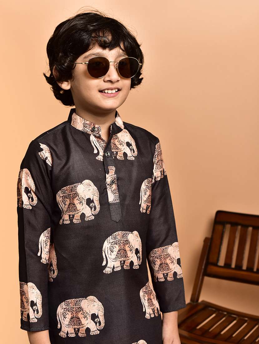 boys printed mandarin neck kurta pyjama set - 21787217 -  Standard Image - 3