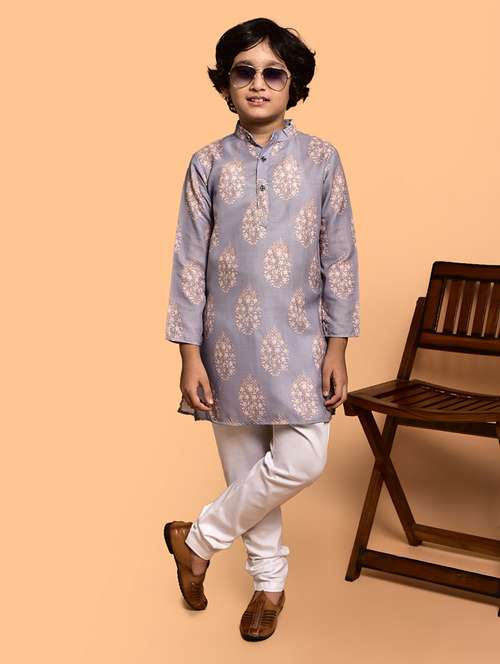 boys printed mandarin neck kurta pyjama set - 21787218 -  Standard Image - 0