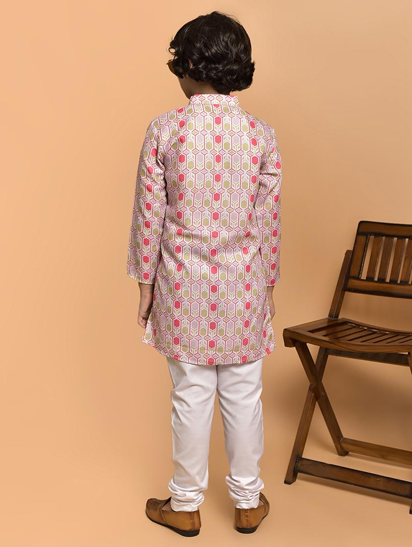 boys printed mandarin neck kurta pyjama set - 21787224 - Standard Image - 3