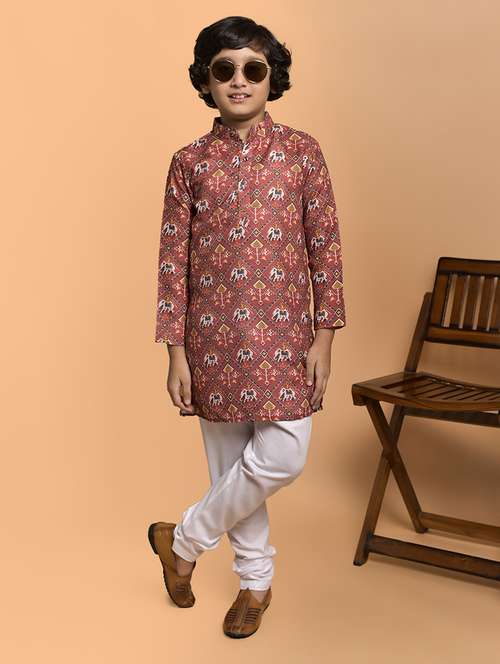 boys printed mandarin neck kurta pyjama set - 21787234 -  Standard Image - 0
