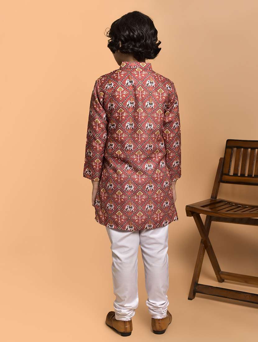 boys printed mandarin neck kurta pyjama set - 21787234 -  Standard Image - 3