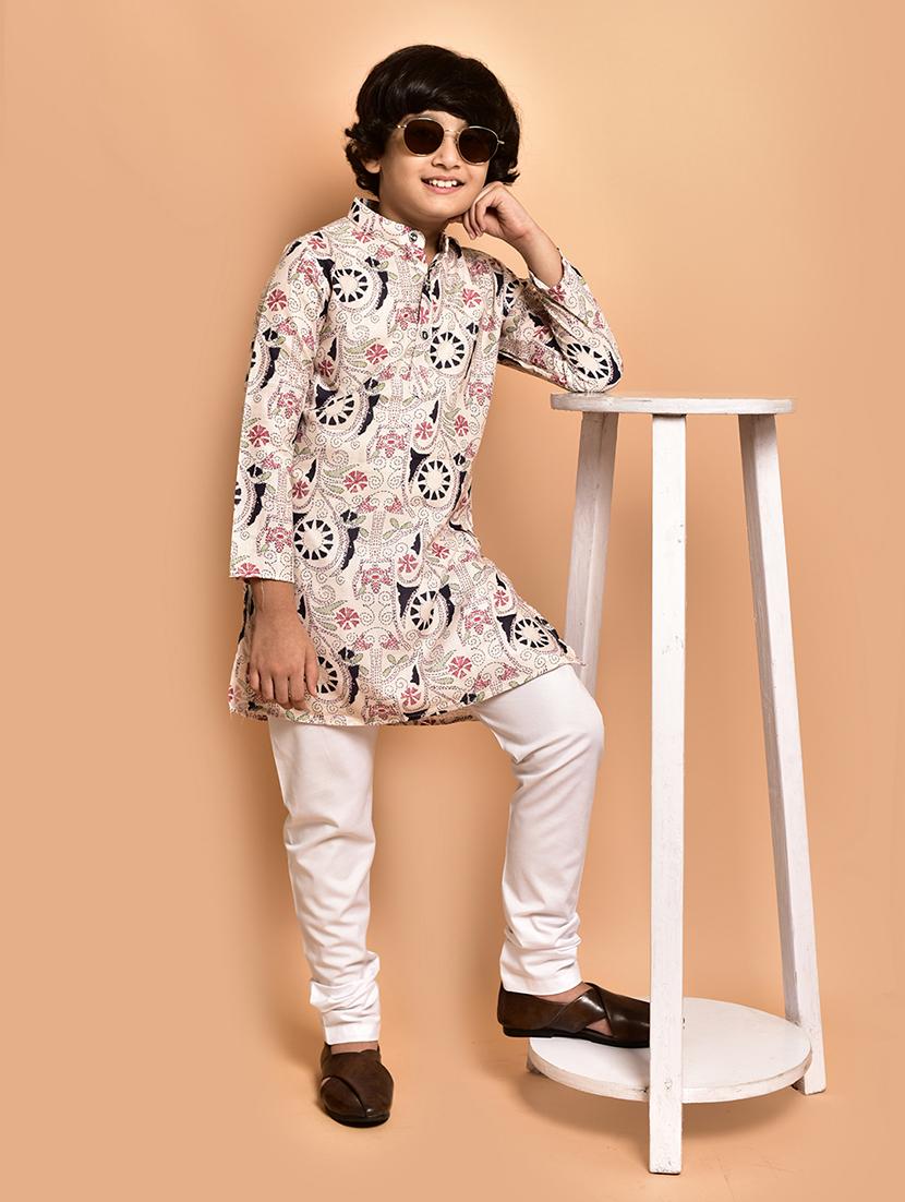 boys printed mandarin neck kurta pyjama set - 21787237 - Standard Image - 3