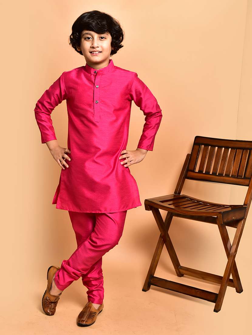 boys solid mandarin neck kurta pyjama set