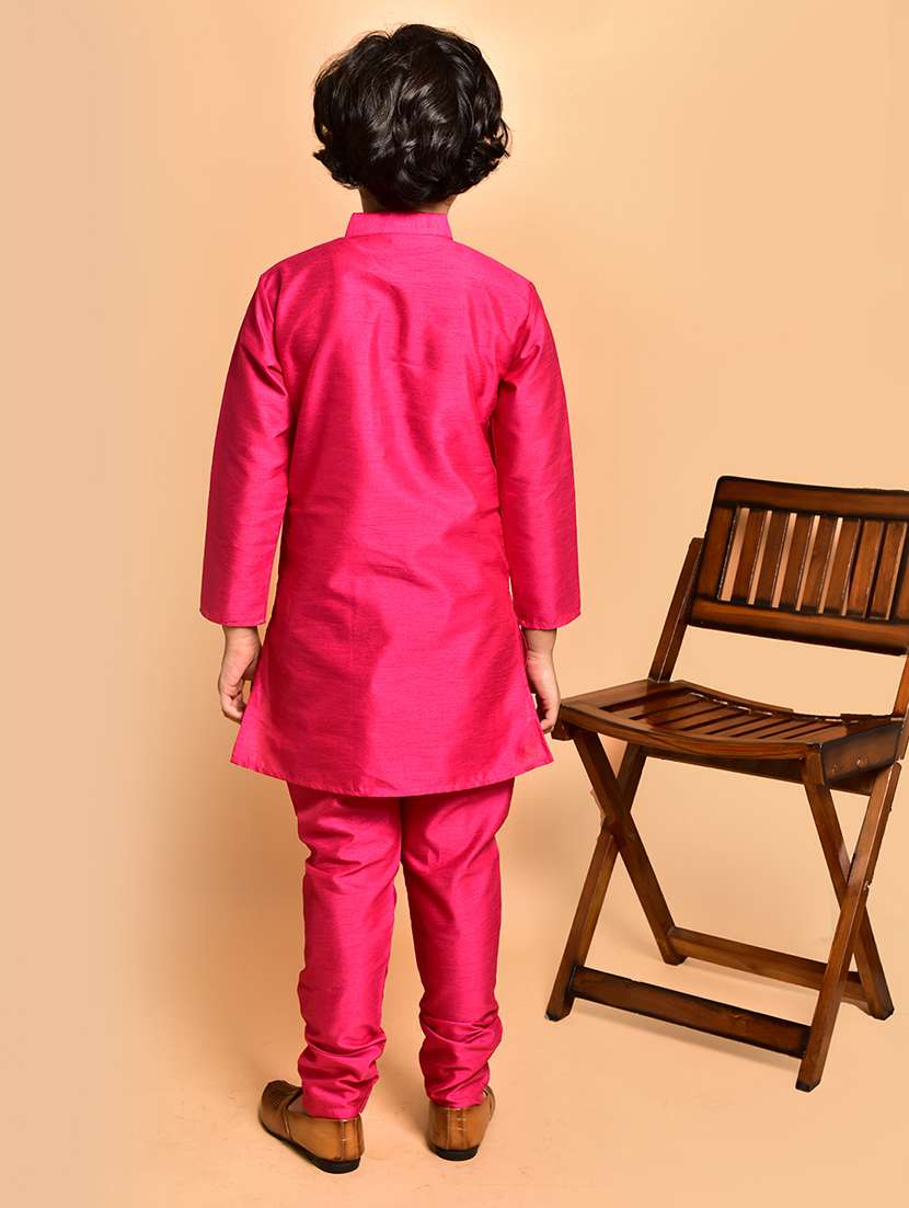 boys solid mandarin neck kurta pyjama set - 21787243 -  Standard Image - 3