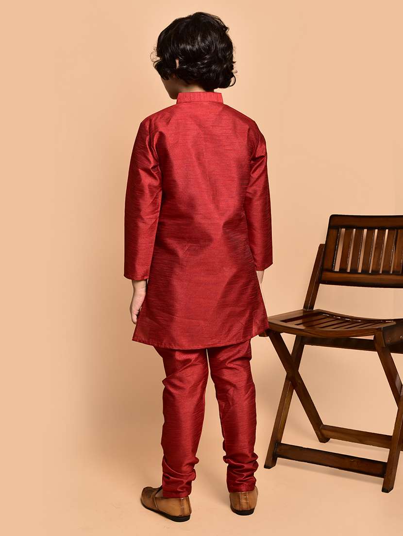 boys solid mandarin neck kurta pyjama set - 21787245 - Standard Image - 3