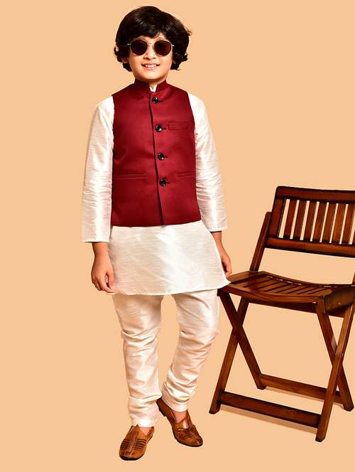 boys solid mandarin neck kurta pyjama ethnic jacket set - 21787255 - Standard Image - 0