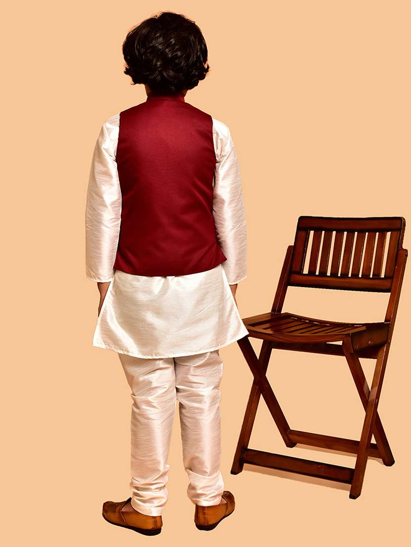 boys solid mandarin neck kurta pyjama ethnic jacket set - 21787255 - Standard Image - 3