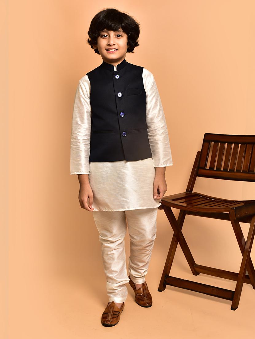 boys solid mandarin neck kurta pyjama ethnic jacket set - 21787258 - Zoom Image - 0