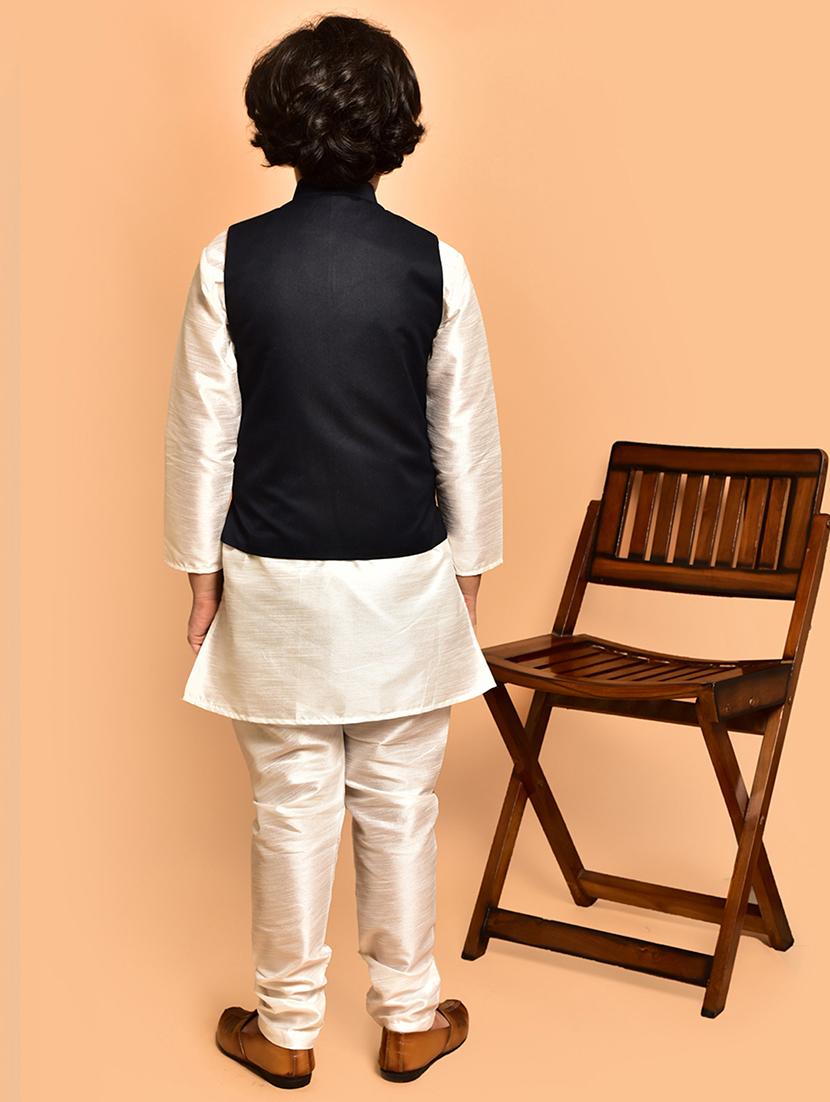 boys solid mandarin neck kurta pyjama ethnic jacket set - 21787258 - Standard Image - 3
