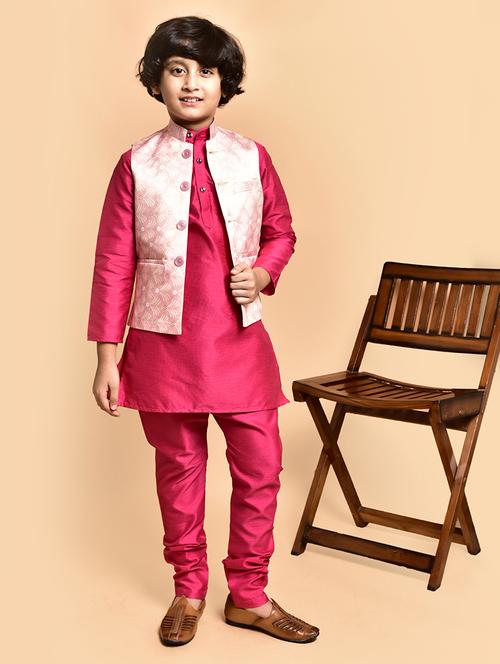 boys solid mandarin neck kurta pyjama ethnic jacket set - 21787272 -  Standard Image - 0