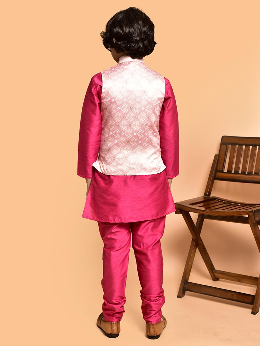 boys solid mandarin neck kurta pyjama ethnic jacket set - 21787272 - Standard Image - 3