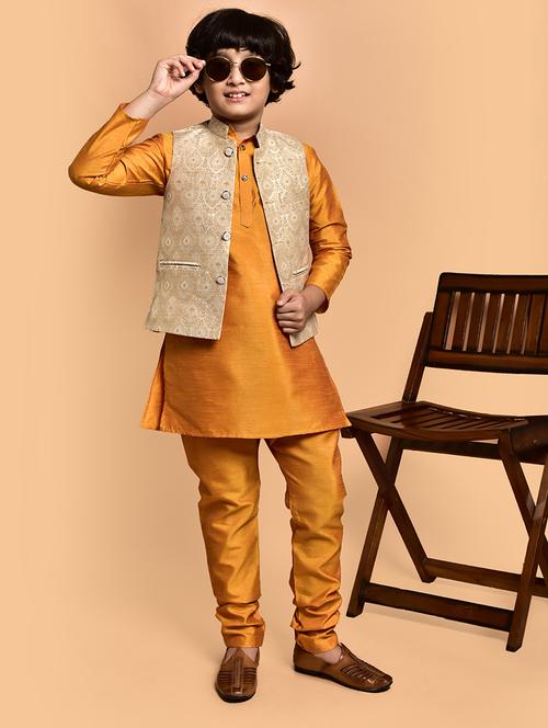 boys solid mandarin neck kurta pyjama ethnic jacket set - 21787279 - Standard Image - 0