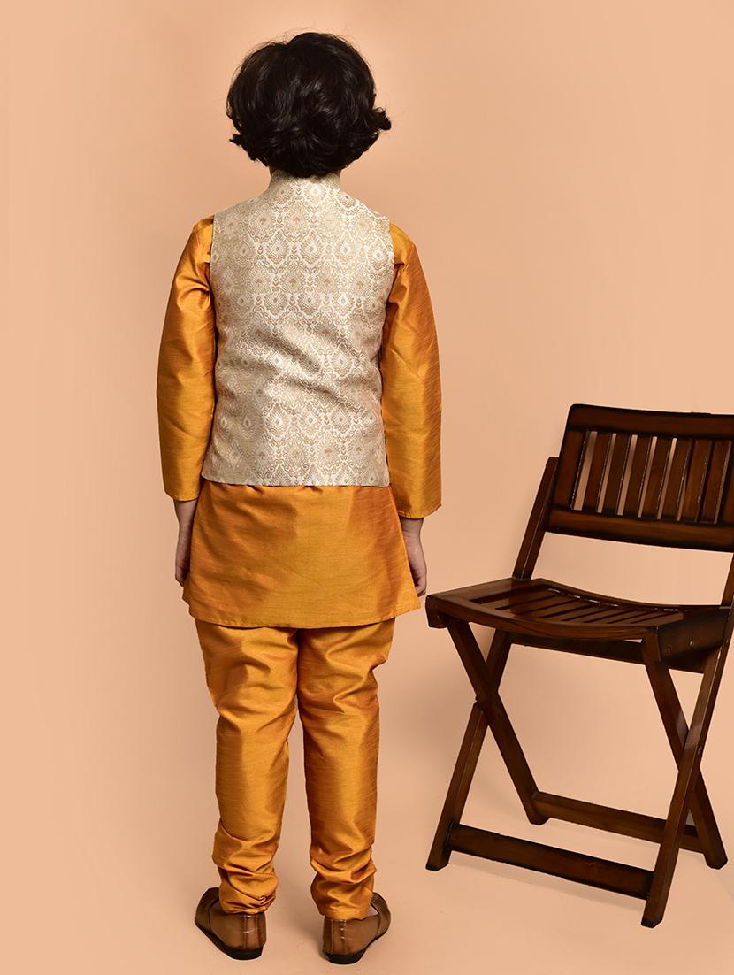 boys solid mandarin neck kurta pyjama ethnic jacket set - 21787279 - Standard Image - 3