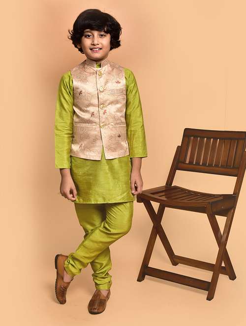 boys solid mandarin neck kurta pyjama ethnic jacket set - 21787288 - Standard Image - 0