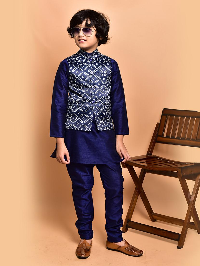 boys solid mandarin neck kurta pyjama ethnic jacket set - 21787297 - Zoom Image - 0