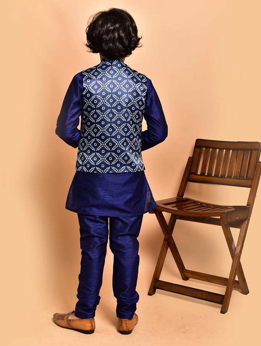 boys solid mandarin neck kurta pyjama ethnic jacket set - 21787297 - Standard Image - 3