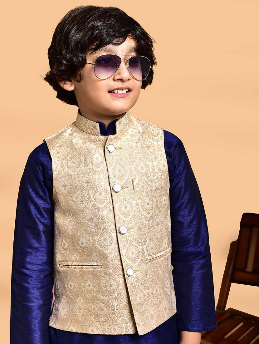 boys solid mandarin neck kurta pyjama ethnic jacket set - 21787298 - Standard Image - 3