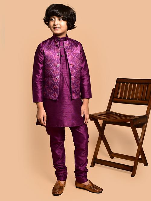 boys solid mandarin neck kurta pyjama ethnic jacket set - 21787300 - Standard Image - 0